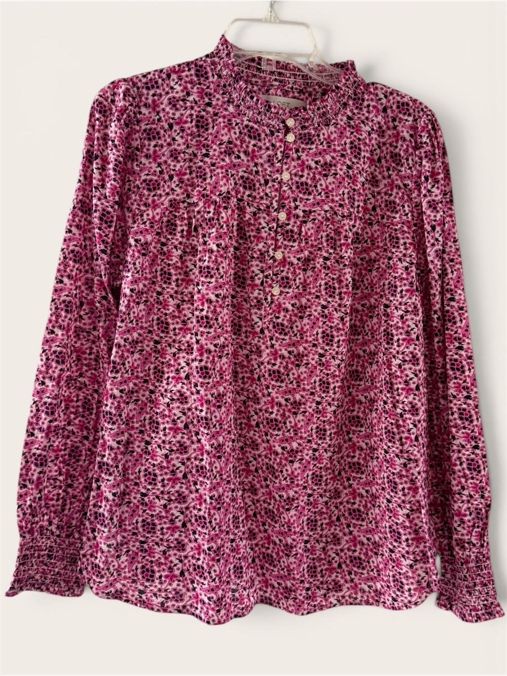 Loft Pink Floral Button-Front Long Sleeve Top